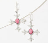 American West Sterling Silver Cross Rhodonite Lever Back Earrings. 2"